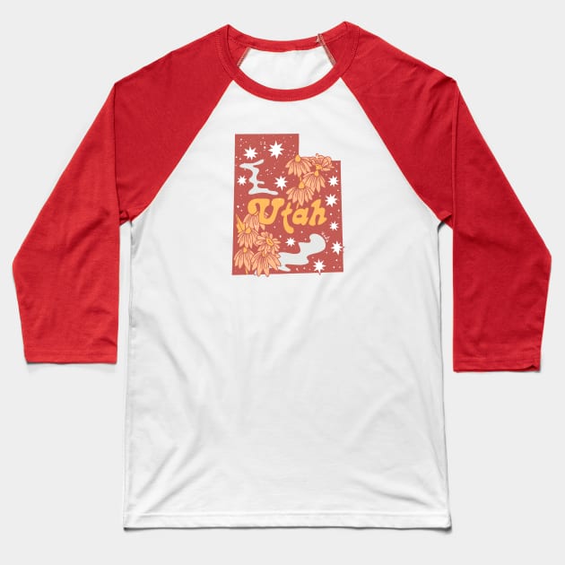 Utah Illustrated Map Baseball T-Shirt by Nadia D